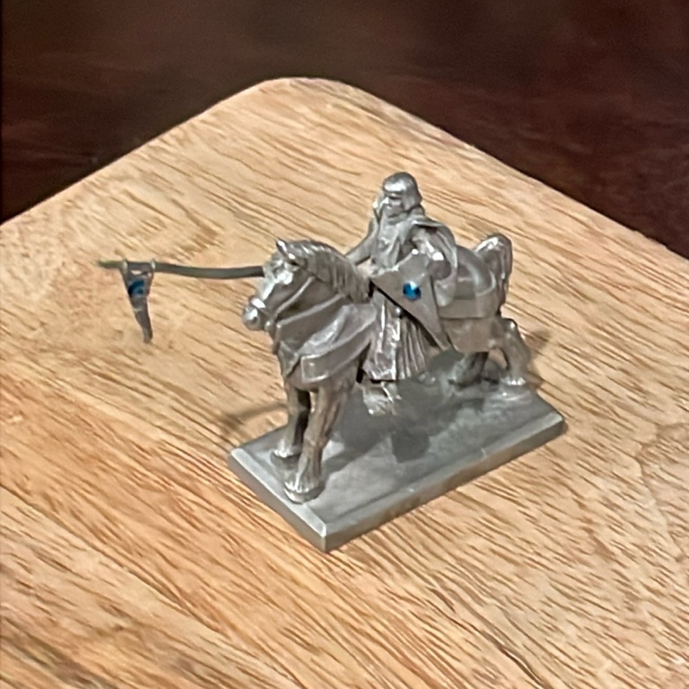 Vintage Pewter Jousting Knight Statue